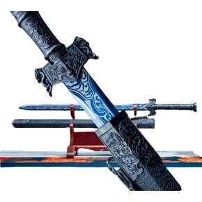 سيف هان الصيني ذو النمط الأزرق المصنوع يدويًا من LOONGSWORD - فولاذ عالي المنغنيز ومقبض من سبائك PC-ABS، سيف عرض للفنون القتالية مقاس 40.6 بوصة مع غمد من الجلد الصناعي in Kuwait