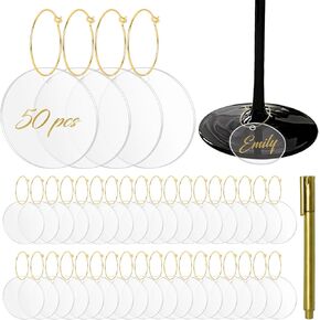 Philbinden 50 Pcs Wine Glass Charms - Round Acrylic Blank Wine Markers for Stem Glasses - Recognizer for Christmas, Wedding, Tasting, Party, Martini, Birthday Decorations in Kuwait