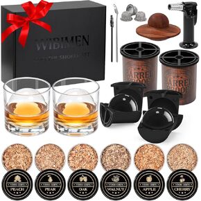 مجموعة أدوات تدخين الويسكي مع شعلة - مجموعة أدوات تدخين قديمة الطراز لبوربون والويسكي - مجموعة أدوات تدخين المشروبات مع رقائق الخشب - هدية للرجال والأب والزوج/الأب (1، مجموعة أدوات تدخين و2 قالب كرة ثلج و2 كأس) in Kuwait
