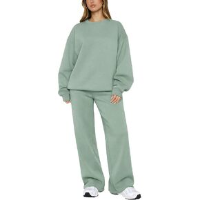 Alunzoem Women's 2 Piece Sweatsuit Oversized Crewneck Pullover Sweatshirt and Wide Leg Pants Lounge Set in Kuwait