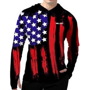 Mens UPF 50+ Fishing Shirts, Sun Protection Hoodie American Flag Long Sleeve UV Hiking Shirt Quick Dry SPF Rash Guard in Kuwait