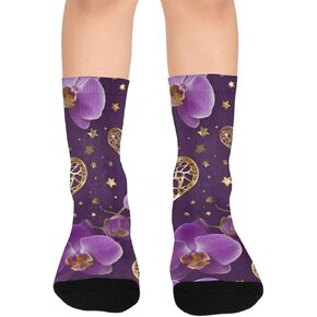 جوارب المشي لمسافات طويلة على شكل زهرة أرجوانية مرصعة بالنجوم - جوارب شتوية حرارية سميكة دافئة للأولاد والبنات للمدرسة، والارتداء اليومي والأنشطة الخارجية in Kuwait
