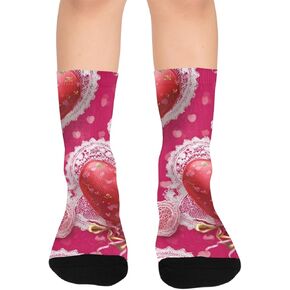 جوارب للمشي لمسافات طويلة على شكل قلوب من الدانتيل الأحمر - جوارب شتوية حرارية سميكة دافئة للأطفال الصغار للأولاد والبنات للمدرسة، والارتداء اليومي والأنشطة الخارجية in Kuwait