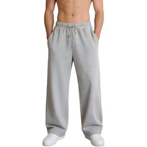 Men's Wide Leg Sweatpants Casual Baggy Drawstring Lounge Pants Open Bottom Loose Fit Pants with Deep Pockets in Saudi Arabia