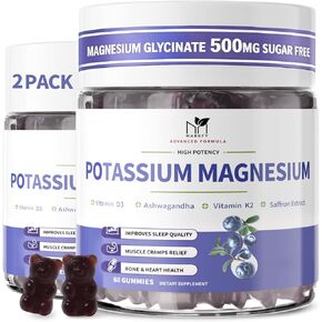 2 Pack Potassium Magnesium Gummies, Sugar-Free Potassium Gummies with Magnesium Glycinate 500mg Chewable Potassium Magnesium Supplements with Calcium, Zinc & Vitamins to Support Leg Muscle Relaxation in Kuwait
