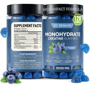 Creatine Monohydrate Gummies 5000 MG for Men & Women, Pre Workout gummys, Creatine Monohydrate for Muscle Growth, Strength & Energy Support , Flavored, 120 count Chewable Gummies, Blueberry Flavor in Saudi Arabia