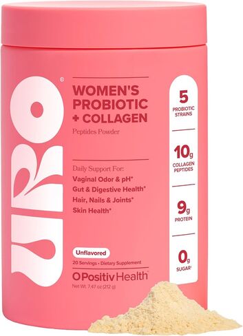 URO Women's Probiotic + مسحوق ببتيدات الكولاجين - صحة المهبل والجلد والأمعاء في ملعقة واحدة يومية - مع ببتيدات الكولاجين المتحللة، ومزيج البروبيوتيك، والبريبيوتيك XOS - 20 حصة in Kuwait