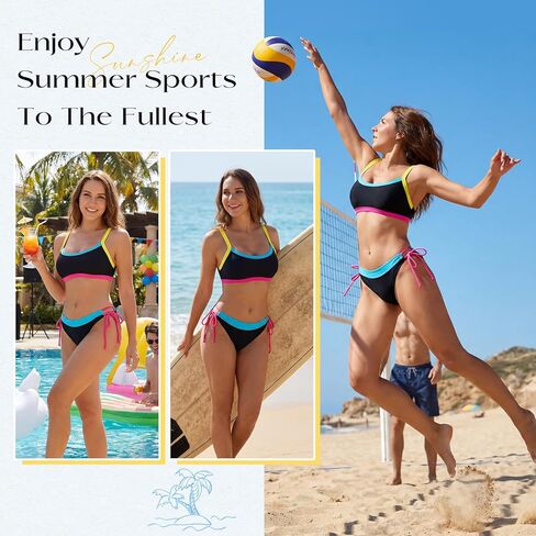 مجموعات بيكيني نسائية - مقاس M، ملابس سباحة بلوك الألوان، بدلة استحمام من قطعتين للنساء، بيكيني بحزام عريض قابل للتعديل لملابس العطلات الصيفية على الشاطئ 2026 in Kuwait