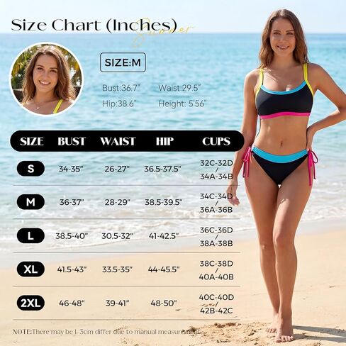 مجموعات بيكيني نسائية - مقاس M، ملابس سباحة بلوك الألوان، بدلة استحمام من قطعتين للنساء، بيكيني بحزام عريض قابل للتعديل لملابس العطلات الصيفية على الشاطئ 2026 in Kuwait