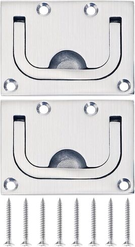 Bekith 2 Pack 316 Stainless Steel Hatch Pull Flush Lift Boat Ring Hatches Pull Handle, Heavy-Duty Flush Lifting Handle with Mount Screws for Boat Deck Hatch, Furniture Recessed Handles, 3" x 2-1/4" in Saudi Arabia