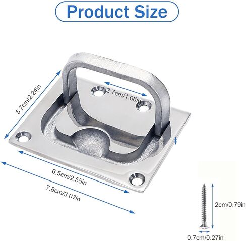 Bekith 2 Pack 316 Stainless Steel Hatch Pull Flush Lift Boat Ring Hatches Pull Handle, Heavy-Duty Flush Lifting Handle with Mount Screws for Boat Deck Hatch, Furniture Recessed Handles, 3" x 2-1/4" in Saudi Arabia
