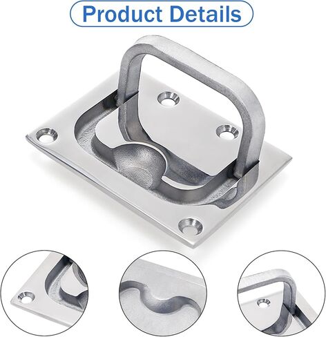 Bekith 2 Pack 316 Stainless Steel Hatch Pull Flush Lift Boat Ring Hatches Pull Handle, Heavy-Duty Flush Lifting Handle with Mount Screws for Boat Deck Hatch, Furniture Recessed Handles, 3" x 2-1/4" in Saudi Arabia