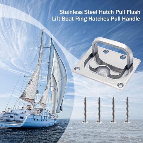 Bekith 2 Pack 316 Stainless Steel Hatch Pull Flush Lift Boat Ring Hatches Pull Handle, Heavy-Duty Flush Lifting Handle with Mount Screws for Boat Deck Hatch, Furniture Recessed Handles, 3" x 2-1/4" in Saudi Arabia