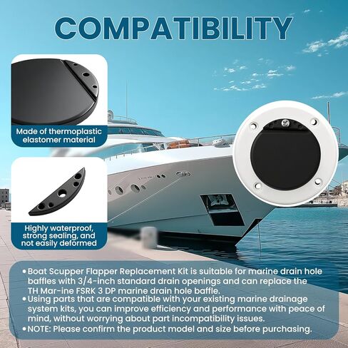 Zookpr 4Pcs 1-3/4" Boat Scupper Flapper Replacement Kit for FSRK-3-DP TH Mar-ine Scupper Flappers Repair Kit for Boats Stainless Steel and Plastic Boat Hull Repair Kit in Kuwait