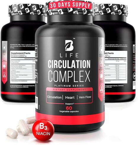 Circulation Support Supplement for Vein & Artery Health | Vascular Support with L-Arginine, Horse Chestnut & Butcher’s Broom | Promotes Healthy Leg Circulation & Vein Function | 60 Capsules in Kuwait