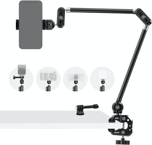NEEWER 30" Articulating Magic Arm with Super Clamp/Action Cam Mount/Phone Holder, Overhead Camera Desk Mount Mic Boom Stand, Compatible with GoPro iPhone DSLR Webcam Microphone Video Recording, UA056 in Saudi Arabia