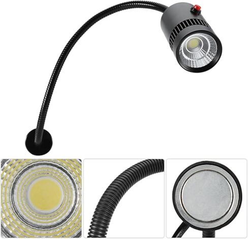 7W LED Flexible Gooseneck Machine Tool Lamp Magnetic Mount for Sewing, Lathes, Study, Aluminum Silver in Saudi Arabia