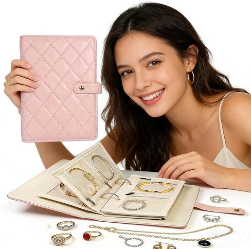 حالة مجوهرات سفر- منظم مجوهرات مجوهرات من الجلد المحمولة القابلة للإزالة مع مقصورات سحابية واضحة للأقراط ، وقلادات ، وحلقات ، وساعات (أبيض كريم) in Kuwait