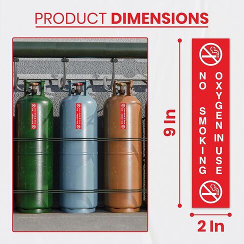 3 x No Smoking Oxygen in Use Sign | 9 x 2 Inch Self-adhesive Oxygen Sign | UV-resistant, Waterproof Oxygen in Use Signs for Home in Saudi Arabia