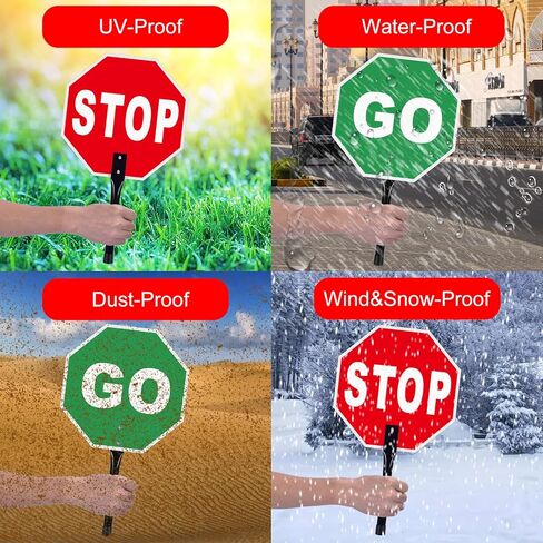 لافتة Stop Go بمقبض، عاكسة من الألومنيوم المقاوم للصدأ مقاس 12 × 12 بوصة، إشارة مرور محمولة للتوقف/الذهاب، مزدوجة الجوانب، مقاومة للطقس، سهلة التركيب in Kuwait
