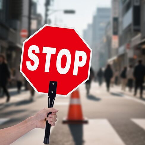 لافتة Stop Go بمقبض، عاكسة من الألومنيوم المقاوم للصدأ مقاس 12 × 12 بوصة، إشارة مرور محمولة للتوقف/الذهاب، مزدوجة الجوانب، مقاومة للطقس، سهلة التركيب in Kuwait