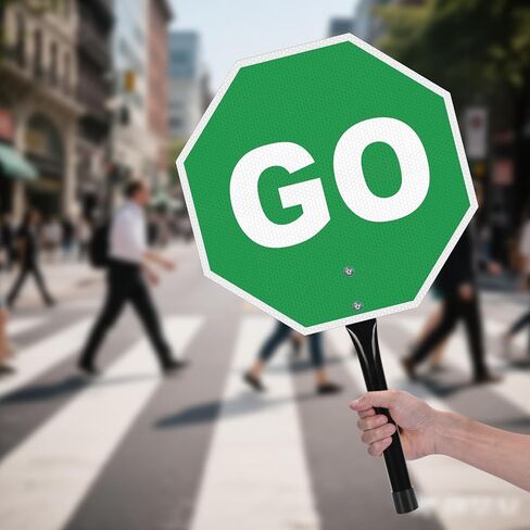 لافتة Stop Go بمقبض، عاكسة من الألومنيوم المقاوم للصدأ مقاس 12 × 12 بوصة، إشارة مرور محمولة للتوقف/الذهاب، مزدوجة الجوانب، مقاومة للطقس، سهلة التركيب in Kuwait