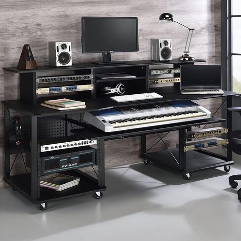 Acme Furniture Metal and Wooden Music Desk with Wheels, Black in Saudi Arabia