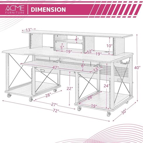Acme Furniture Metal and Wooden Music Desk with Wheels, Black in Saudi Arabia