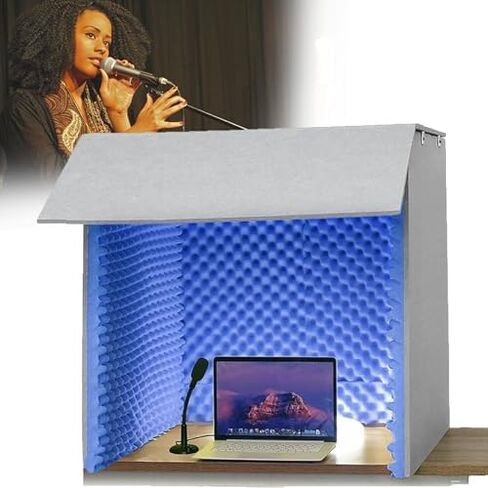 Portable Soundproof Booth for Desktop, Acoustic Isolation Recording Room for Home Studio, Microphone, Podcasts, Singing, Gaming, Broadcasting - Blue in Saudi Arabia