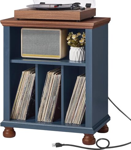 حامل مشغل تسجيل Joaxswe مع تخزين تسجيلات الفينيل، طاولة مشغل تسجيل واسعة 24 بوصة في منتصف القرن تصل إلى 200 ألبوم، خزانة خشبية كبيرة قابلة للدوران ورف عرض لغرفة المعيشة وغرفة النوم، بني in Kuwait
