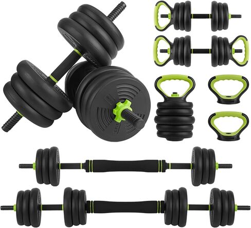 66Lbs Adjustable Dumbbell Set for Home Gym, 4-in-1 Free Weights Set with Connector, Used As Push Up Stand, Adjustable Barbell, Kettlebells for Women & Men, Non-Slip Grip, Space-Saving in Kuwait