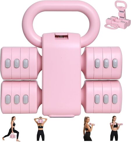REDCAMP 2-IN-1 Adjustable Dumbbell & Kettlebell Set, 4-Levels Hand Weights (2.2/3.3/4.4/5.5 Lbs Each) Dumbbells Set for Progressive Strength Training, Home Gym Fitness Equipment for Women in Saudi Arabia