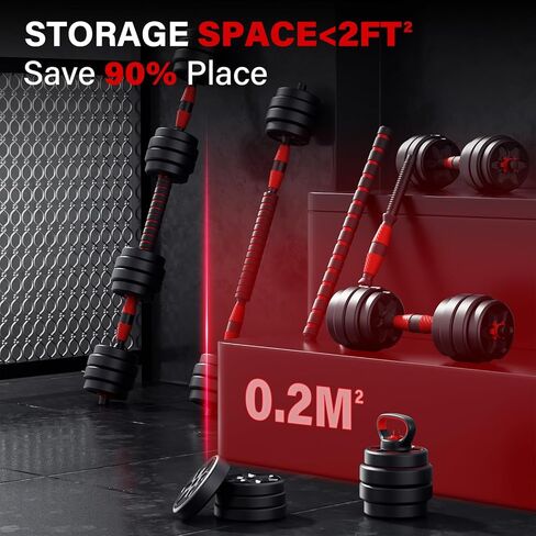 KEY2FUN Adjustable Dumbbells, 22/33/44/66/88LBS Free Weight Set with Connector, 4 in 1 Weight Set Used as Kettlebells, Barbell, Push up Stand, Fitness Exercises for Home Gym Suitable Men/Women in Saudi Arabia