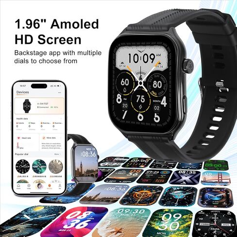 AOC Smartwatch Fitness Sports Watch E09 ، AI GPT Bluetooth Call ، Assistant ‌ ، AMOLED 1.96 شاشة تعمل باللمس ، معدل ضربات القلب ومراقبة النوم ، IP67 ماء الرياضة Watch Watch ، Black in Saudi Arabia