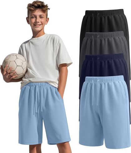 Oakgarden 4 Pack Boys Shorts Athletic Sweat Shorts Drawstring Kids Baggy Active Summer Clothes with Pockets for 7-16y in Saudi Arabia