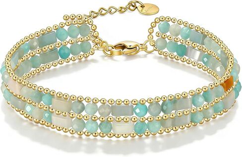 Natural Stone Beaded Bracelets for Women Beads Stackable Energy Healing Bracelets Beaded Colorful Gemstone Boho Summer Jewelry for Women in Kuwait