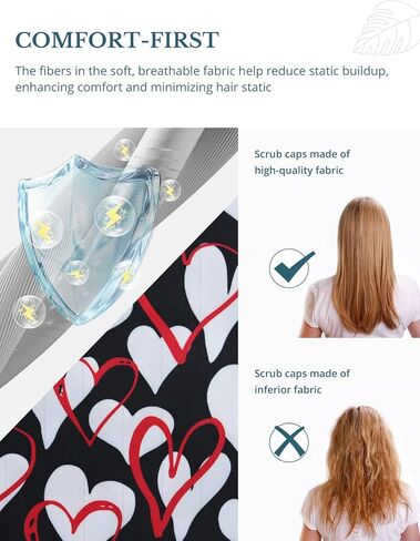 Scrub Caps Women Ponytail – Red White Heart Print Double-Sided Printed Surgical Hat with Buttons and Sweatband, Soft Nurse Cap for Long Hair, Helps Reduce Static Buildup in Saudi Arabia