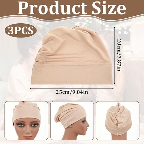 Nogeqi 3 Pcs Hijab Undercap Non Slip Under Scarf Hijab Caps for Women, Solid Color Under Caps for Hijabs, Stretchy Breathable Undercap Tube Bonnet (Black, White, Beige) in Saudi Arabia