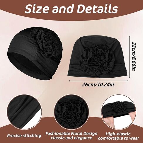 Cotton Chemo Headwear for Women 2 Pack Soft Cancer Head Scarf Surgical Caps in Black Coffee, Elastic Hair Wraps, Comfortable Turbans for Hair Loss Patients, Beanie Skull Cover Cap for Women in Saudi Arabia