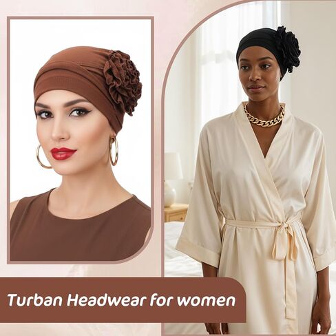 Cotton Chemo Headwear for Women 2 Pack Soft Cancer Head Scarf Surgical Caps in Black Coffee, Elastic Hair Wraps, Comfortable Turbans for Hair Loss Patients, Beanie Skull Cover Cap for Women in Saudi Arabia