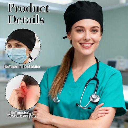Satin Lined Scrub Cap with Ponytail Opening 1PC Adjustable Surgical Hat with Button Closure Comfortable Nurse Cap for Medical Professionals, Chefs Healthcare Workers Hair Beard Cover for Women Men in Saudi Arabia