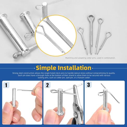 Glarks 51pcs 18 Sizes Single Hole Flat Head Clevis Pins Set, M5 M6 M8 M10 M12 White Zinc Clevis Pins, Link Hinge Pins for Furniture Installation Small Home DIY Project in Saudi Arabia