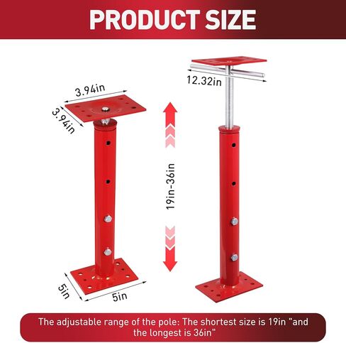 4 قطع من مقابس المنزل للتسوية من 48.26 سم إلى 91.44 سم، مقبس دعم قابل للتعديل، سعة قصوى 17636 رطل لكل مقبس عمود لولبي، للحصول على دعم مؤقت للتسوية - أحمر in Kuwait
