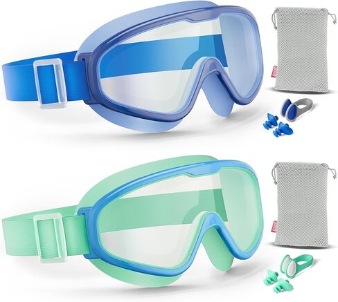 Aegend 2PCS Swim Goggles with Fabric Strap, Kids Swimming Goggles Wide View No Leaking Pool Goggles for Kid Youth Adult in Kuwait