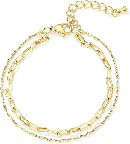 SAM & LORI 2-Layer Trendy Dainty Gold Bracelets for Women-Waterproof-Adjustable Minimalist Summer Stack Non Tarnish in Kuwait