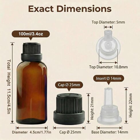 erioctry 3PCS 100ml/3.4oz Empty Amber Glass Bottle with Orifice Reducer and Black Cap for Essential Oils Aromatherapy Cosmetic Storage in Saudi Arabia