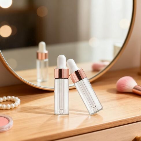 50 Pack 5ml Mini Clear Glass Essential Oil Dropper Bottle with Rose Gold Lid Sample Containers Perfume Liquid Vials for Traveling in Saudi Arabia