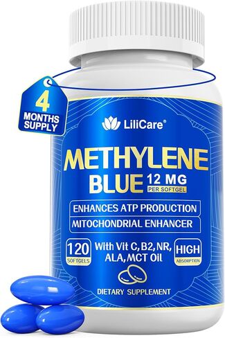 LILICARE Advanced 12mg Methylene Blue Softgels for Humans | Upgraded Brain & Cellular Energy Supplement with CoQ10, NR & ALA | High Absorption Formula, Non-GMO, Mitochondrial & ATP Support, 120 Cts in Saudi Arabia