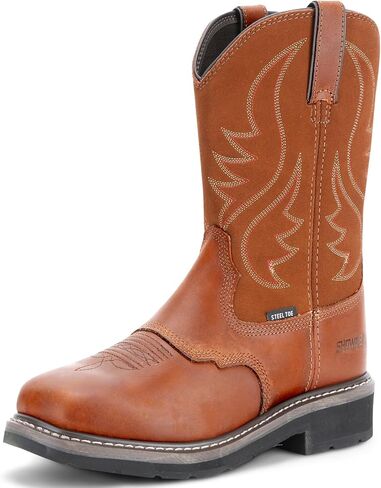 Showave Steel Toe Cowboy Boots for Men Western Square Toe Work Boot Full-grain Leather Safety Boots with Hazard Protection for Construction Manufacture Farming in Saudi Arabia