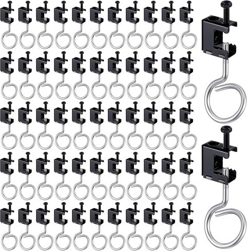 Tandefio 100 Set 1/4" x 20 Spring Steel Beam Clamps Metal Beam Hangers Bolt on Clamp with Metal Machine Threaded Bridle Rings for Pipe Cable Woodworking Tool (Black,1 1/4 Inch Bridle Rings) in Saudi Arabia